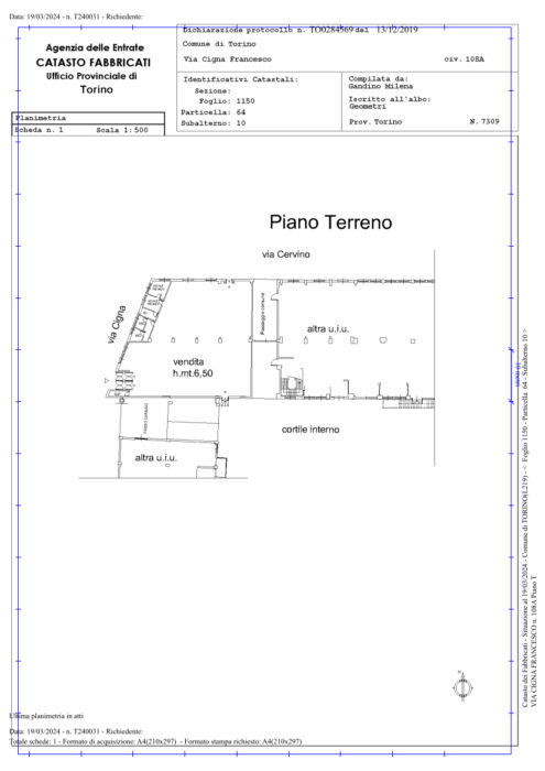 Torino (TO) – Compendio immobiliare via Cigna angolo via Cervino Pianta principale