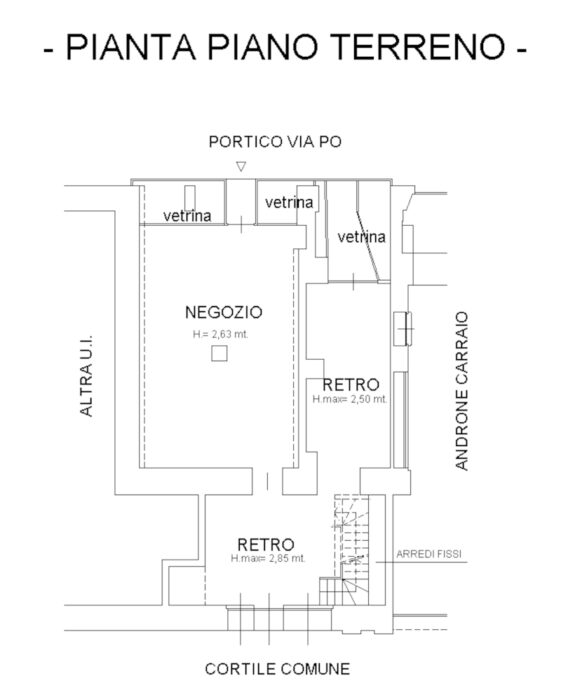 Torino – Locale commerciale sito in Via Po 18/C-D Pianta principale